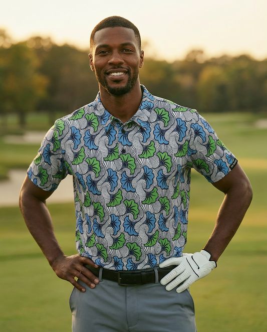 Kilonshele - The Ka-Boom Floral Performance Polo | Blue & Green